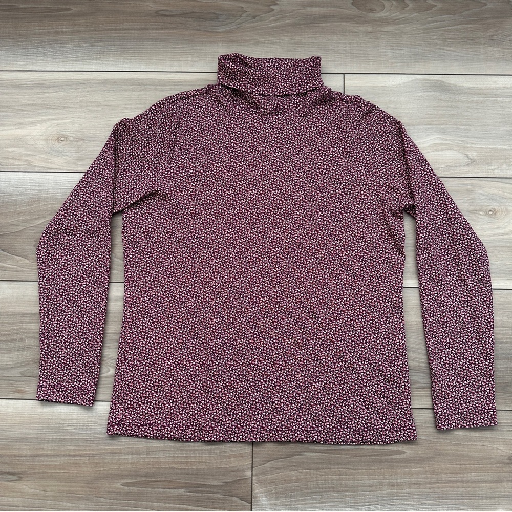 L.L.Bean Supima Cotton Turtleneck Top Women’s S Burgundy Micro-Floral